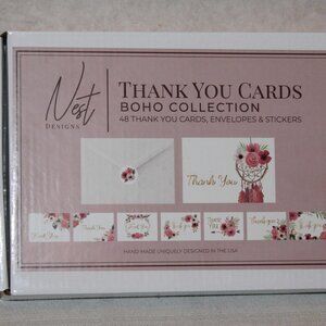 NEW Nest Designs Thank You Cards Boho Collection - Set of 48 Cards, Envelopes